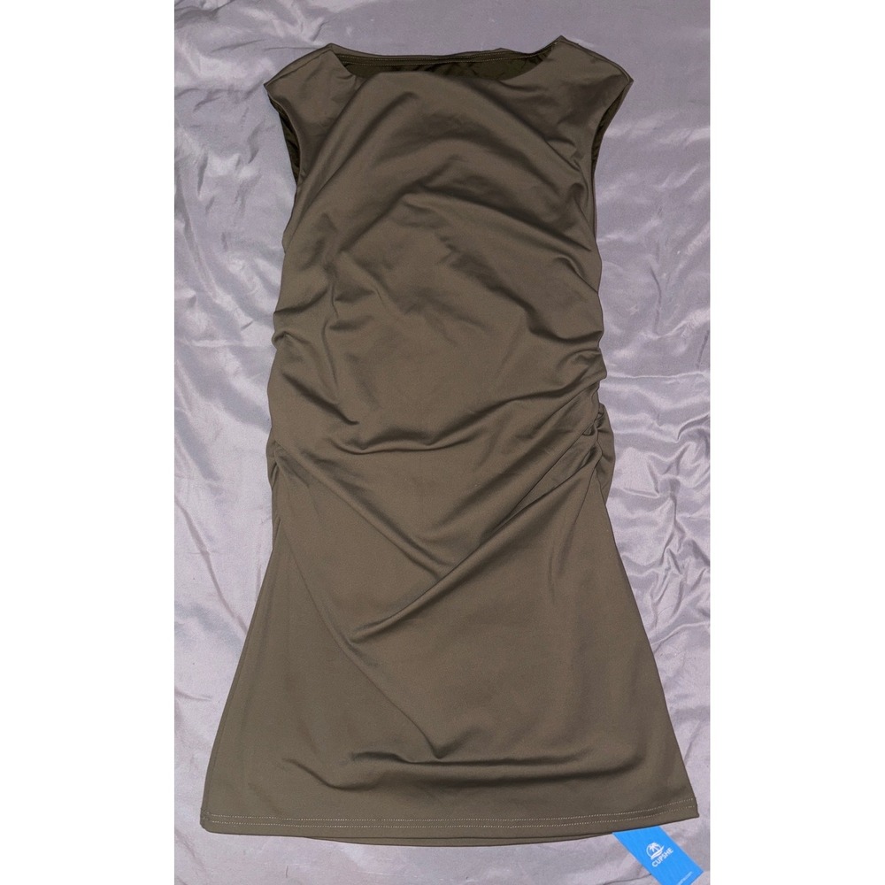 NEW CUPSHE Olive Green Ruched Bodycon Mini Dress Sleeveless Stretchy, Medium